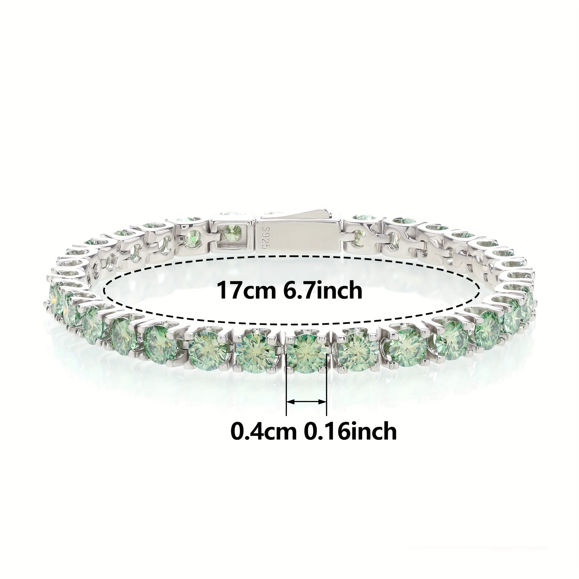 Sterling Silver Tennis Bracelet with Green Moissanite Stones and Gold Plating for Women