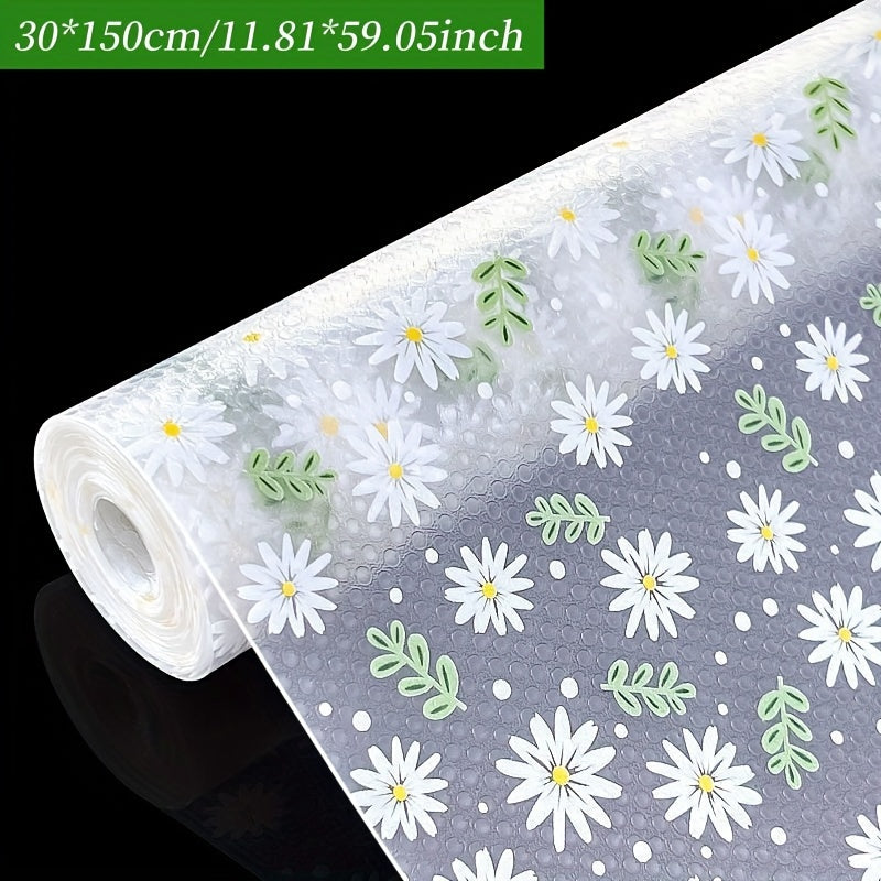 Floral Pattern Vinyl Shelf Liner Waterproof Non-Slip Cuttable EVA for Kitchen Cabinets Drawers