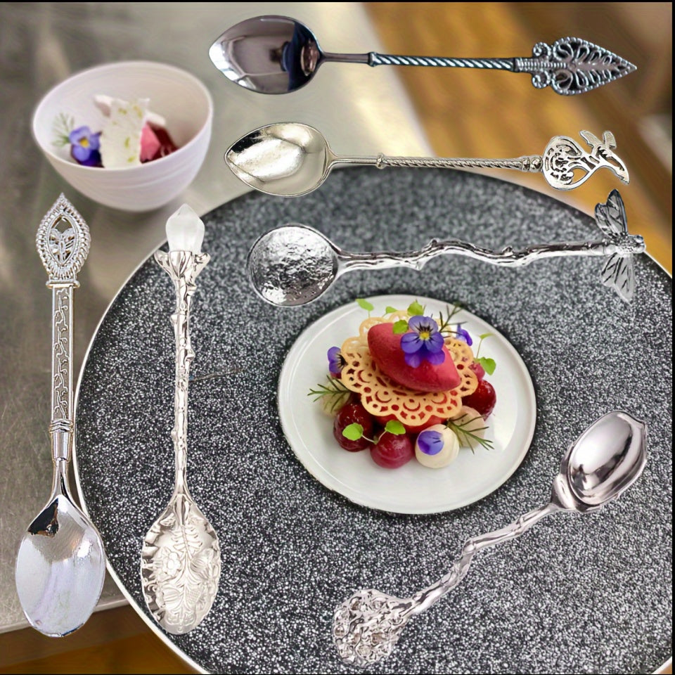 6-Piece European Style Metal Spoon Set for Coffee Dessert and Mixing Kitchen Dining