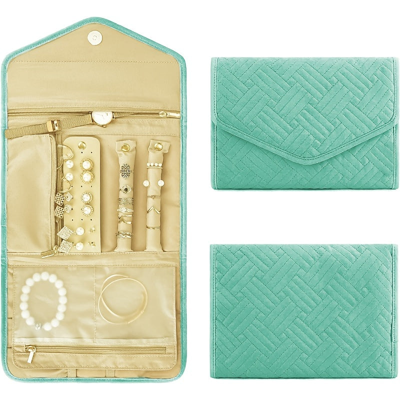 Zargarlik va makiyaj uchun ko'p bo'limli, suv o'tkazmaydigan zamonaviy tashkilotchisi, sayohat va uyda saqlash uchun ideal. Pushti, qora va cyan ranglarda mavjud. Mustahkam polyester materialidan tayyorlangan.