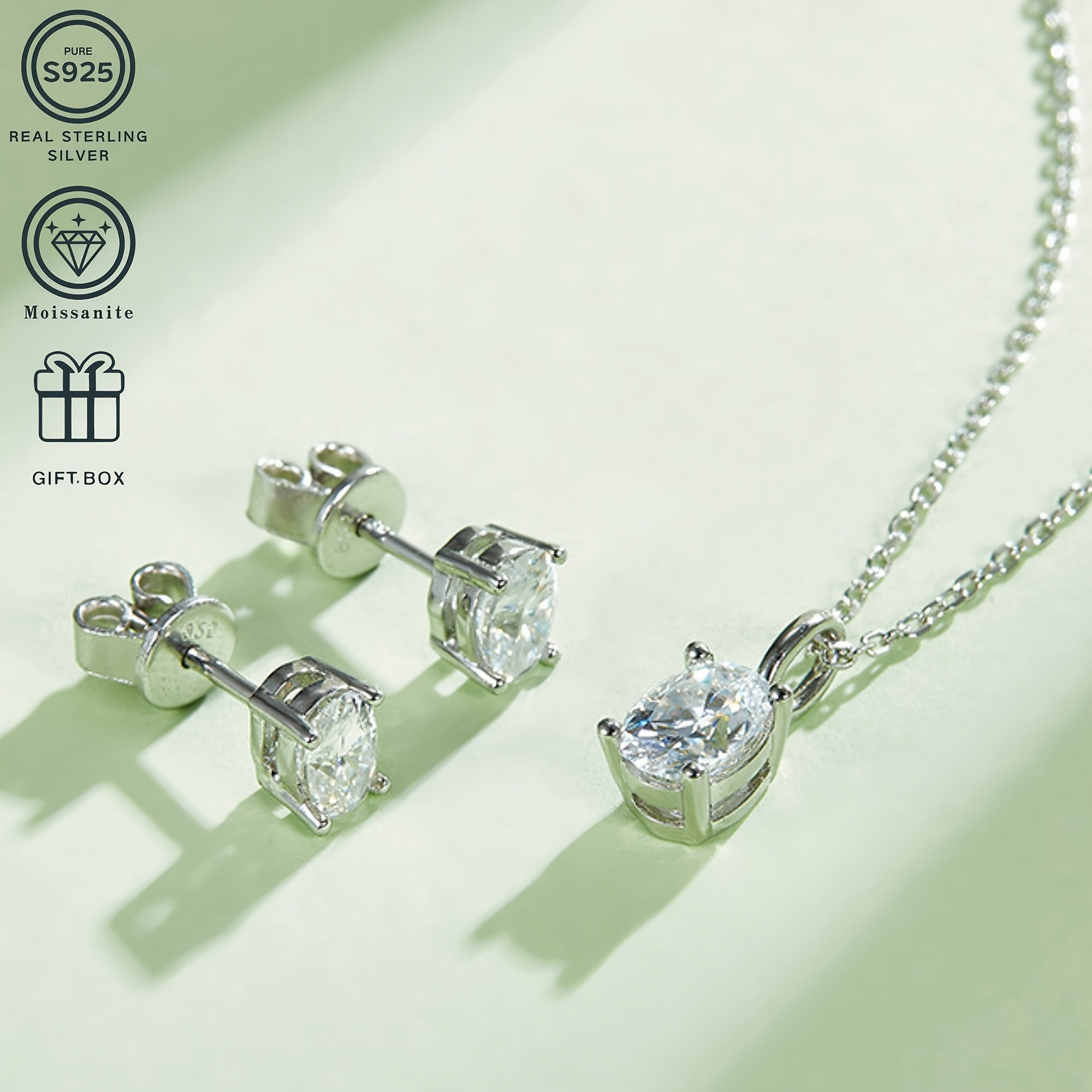 Set of 3 Sterling Silver Moissanite Jewelry Pieces with 2CT+1CT Stones for Weddings and Gifts