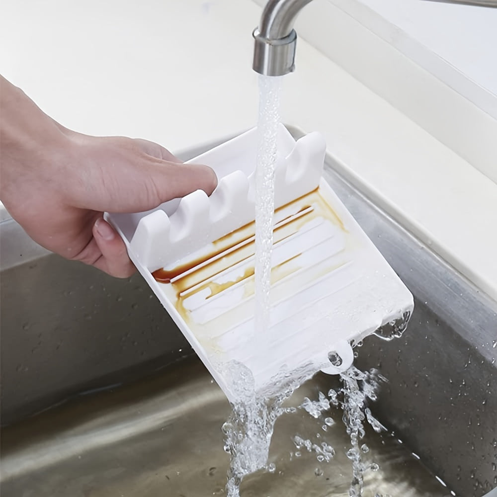 Kitchen Organizer Set 2 Pieces Spoon Utensil Holder with Lid Rack Drip Pad White Green