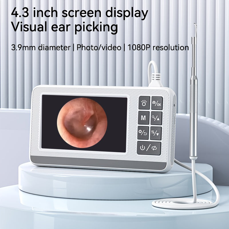 4.3-Inch Visual Ear Cleaning Camera with 3.9mm Camera 1080p Video Recording Battery Powered White