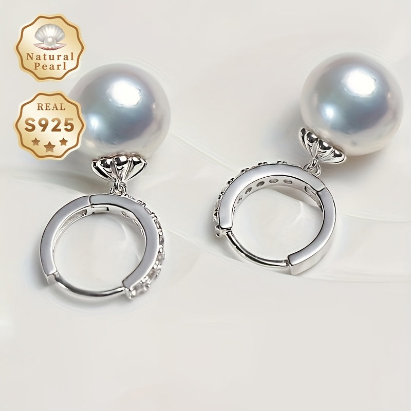 Women's Silver Dangling Earrings with Natural Freshwater Pearls 10-11mm