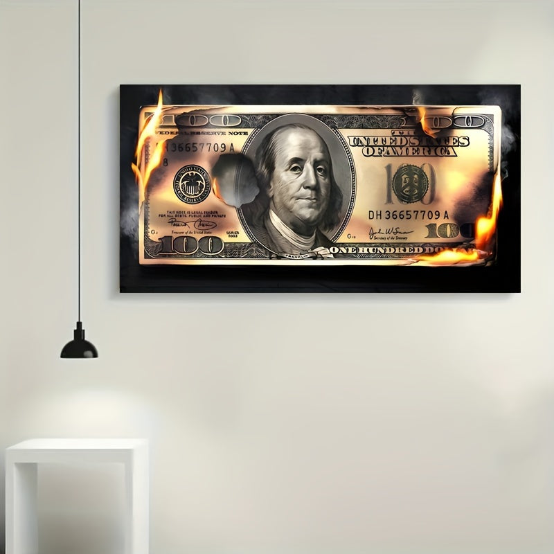 Flame Dollar Bill Canvas Wall Art Unframed Modern Decor for Living Room Bedroom Office