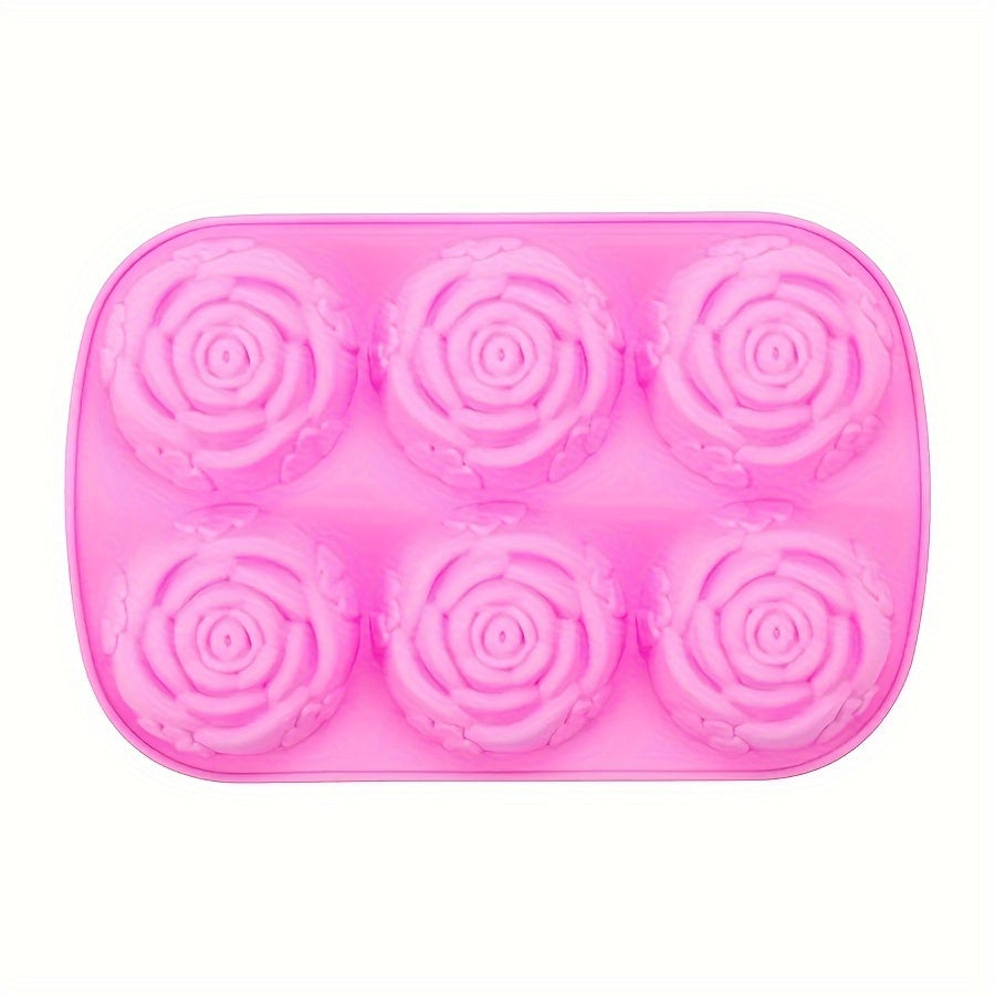 Molde de jabón con forma de rosa de silicona, con 6 cavidades, molde 3D para hornear y jabón artesanal
