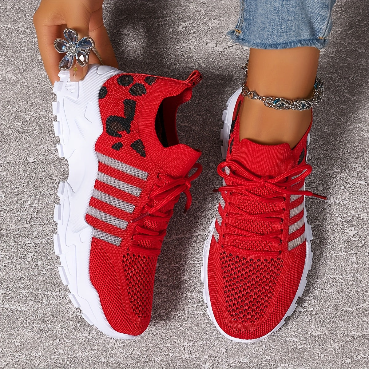 Zapatillas atléticas transpirables con estampado de leopardo para mujer, ideales para correr y hacer ejercicio
