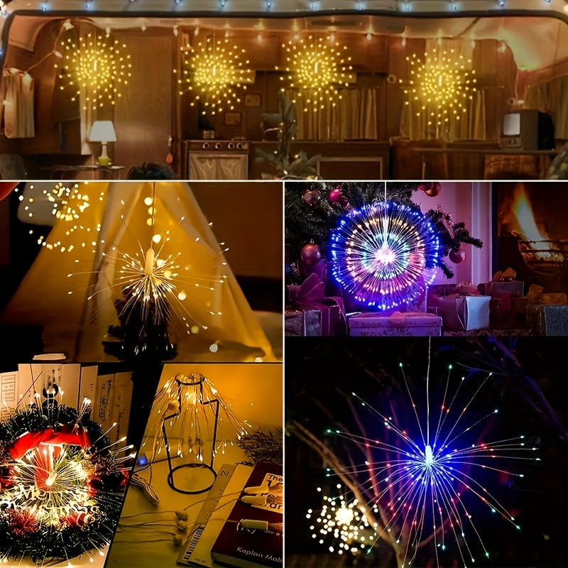 Set of Four Solar-Powered Hanging Fireworks Lights for Outdoors