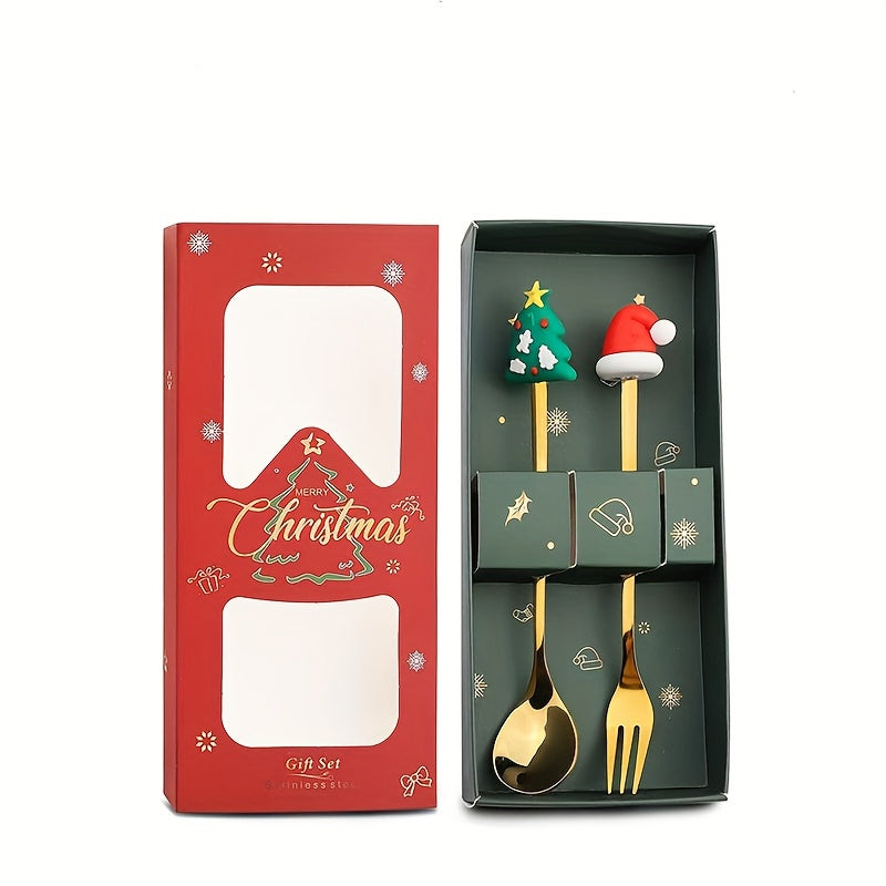 Christmas Themed Stainless Steel Flatware Set with Decorative Handles in Gift Box