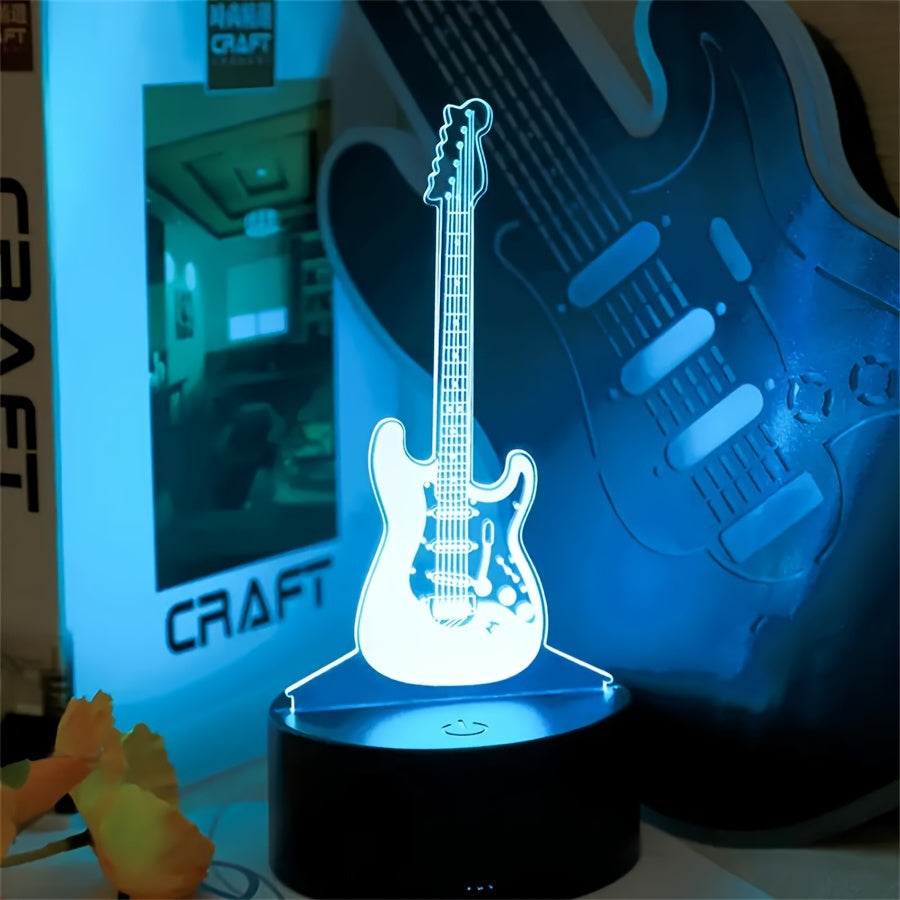 3D Gradient Guitar Night Light Touch Control 7 Color USB Powered Bedroom Decor