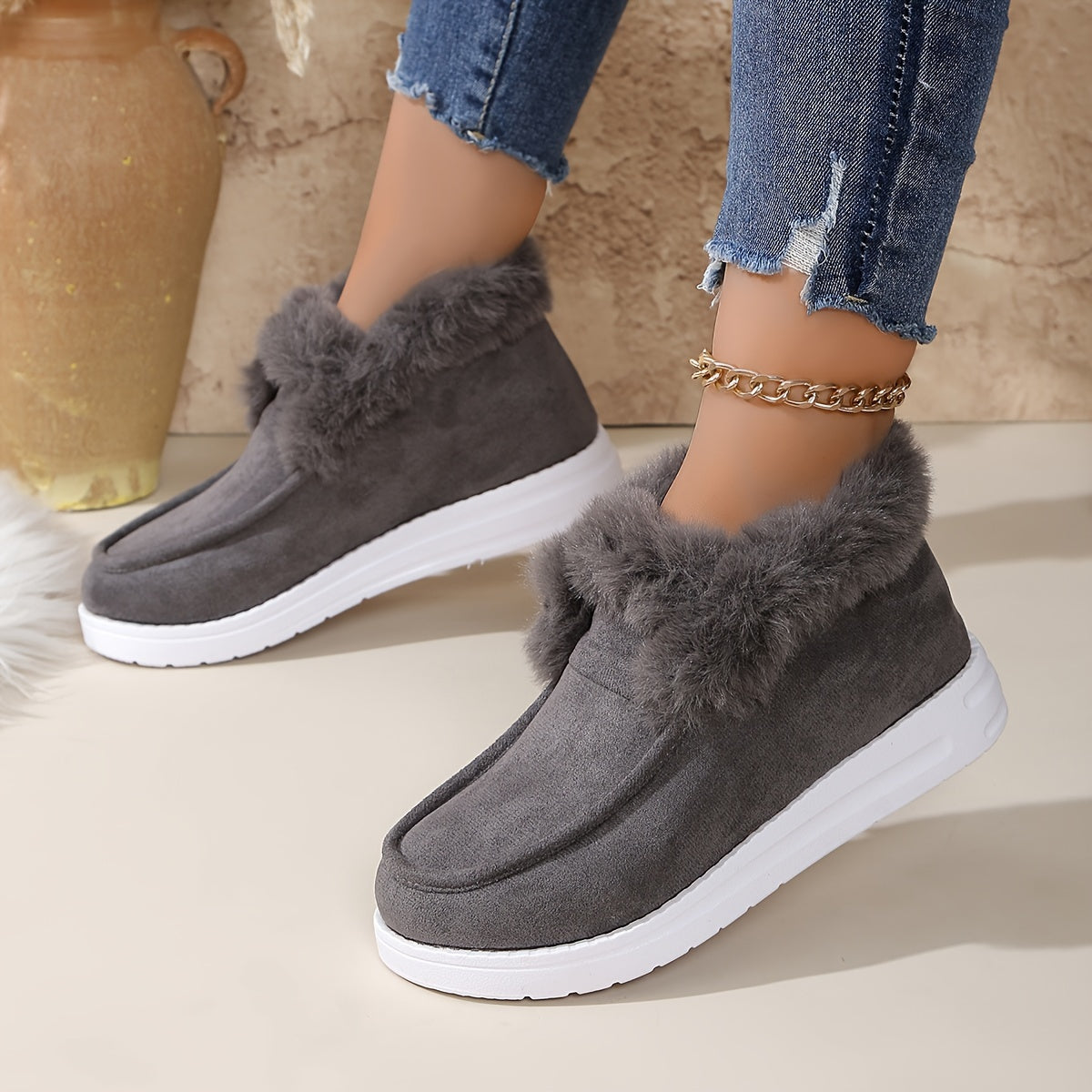 Women's Fleece-Lined Snow Boots Cozy Winter Ankle Boots for Outdoors