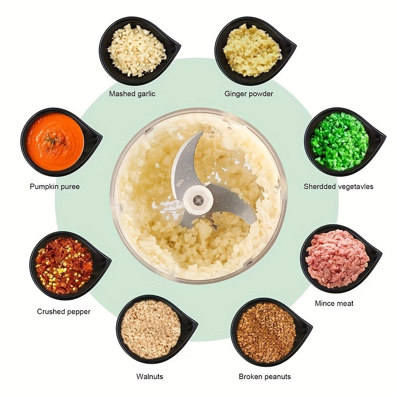 Elektr oziq-ovqat maydalagichi Mini oshxona protsessori USB qayta zaryadlanadigan yashil portativ sarimsoq piyoz sabzi blenderi