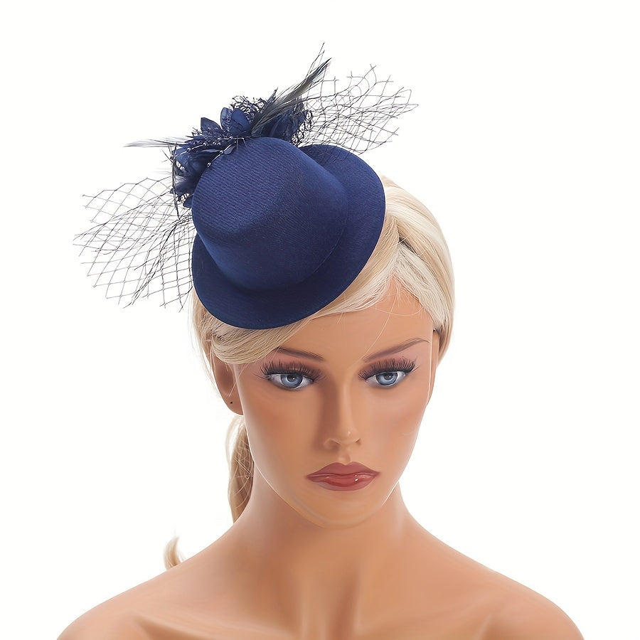 To'ylar, poygalar, Xellouin va partiyalar uchun tarmoqli tül va beret uslubidagi feather fascinator shlyapa, bosh band yoki klip bilan mavjud