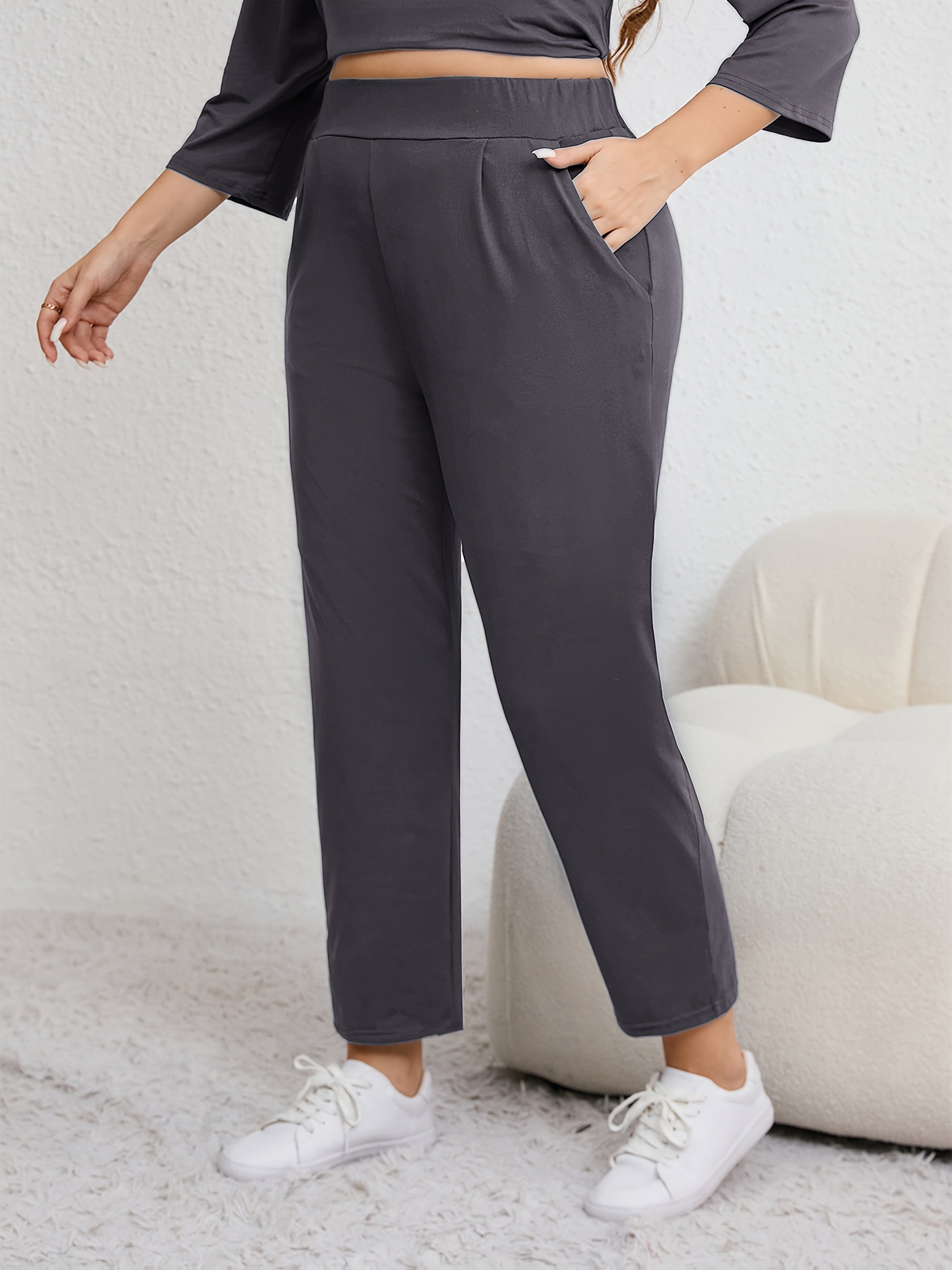 Plus Size Women's Harem Pants with High Elasticity Ruched Waist Pockets for All Seasons