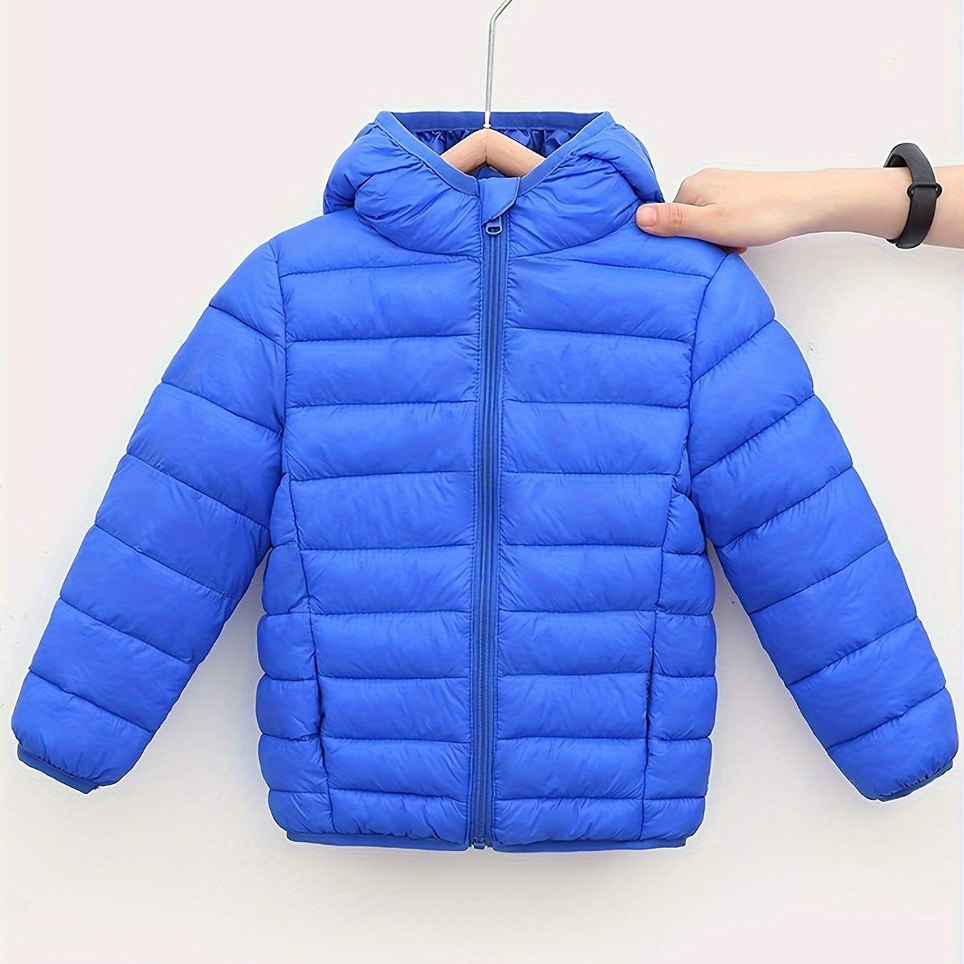 Unisex Solid Color Hooded Jacket for Kids Lightweight Polyester Fall Winter Running