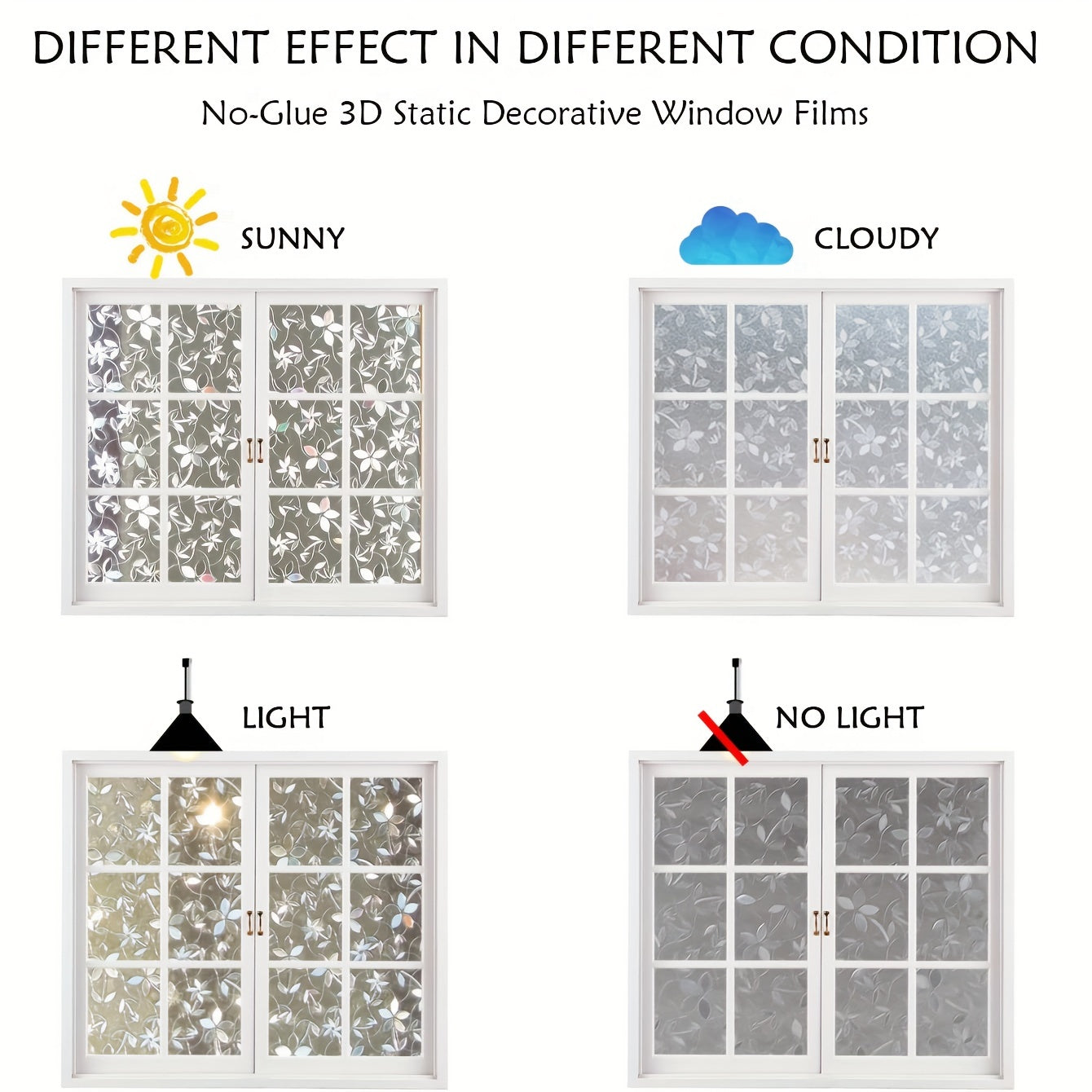 Floral Pattern Frosted PVC Window Film 9mil Static Cling Privacy Cover for Doors