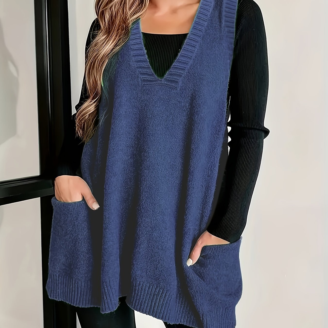 Plus Size Knitted Sweater Vest V-Neck Sleeveless Top Fall Winter Women