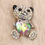 Enamel Bear Brooch with Rhinestones Animal Heart Pin Elegant Fashion Accessory