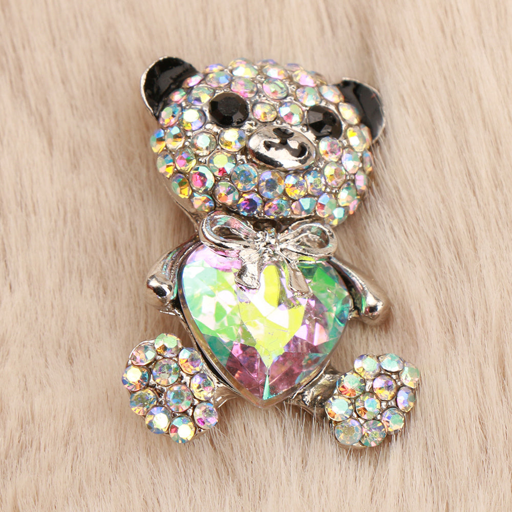 Enamel Bear Brooch with Rhinestones Animal Heart Pin Elegant Fashion Accessory