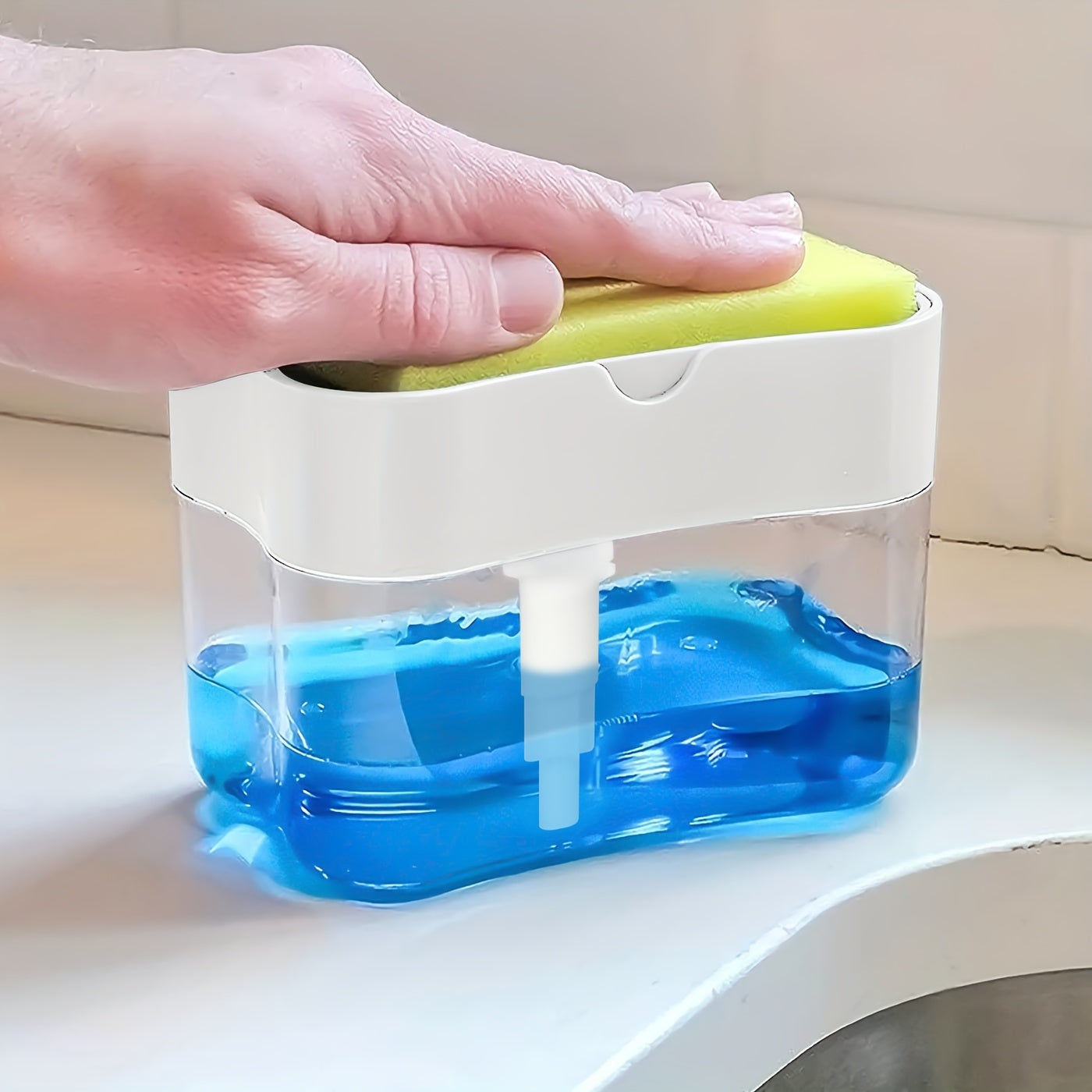 Plastic Dish Soap Dispenser with Sponge Holder Kitchen Sink Accessory Space Theme