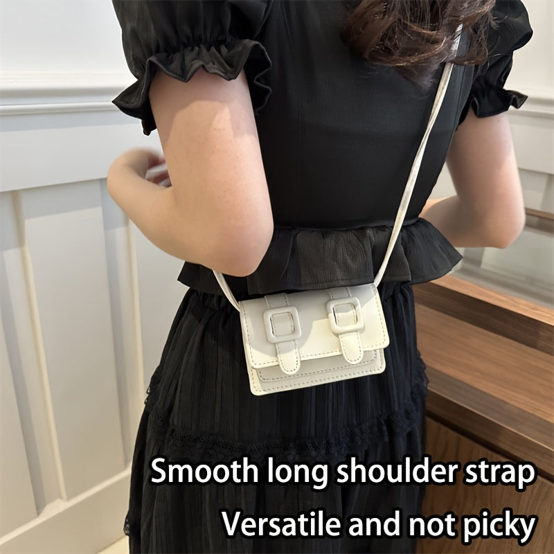 Women's Mini Crossbody Bag in White and Black with Buckle Closure and Polyester Lining