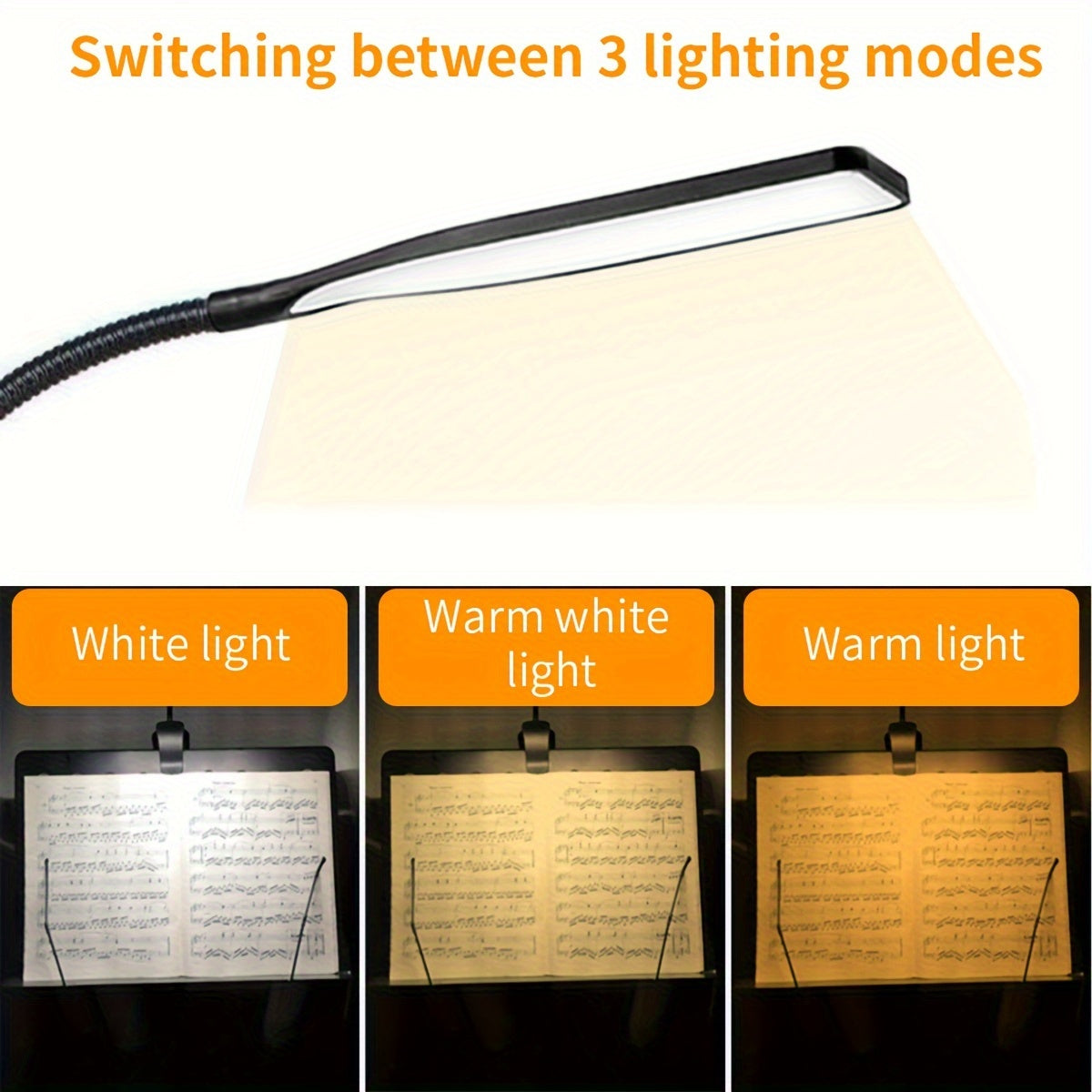 LED Music Stand Light Clip-On Eye-Friendly Blue Light Blocking USB Powered Adjustable Dimmable