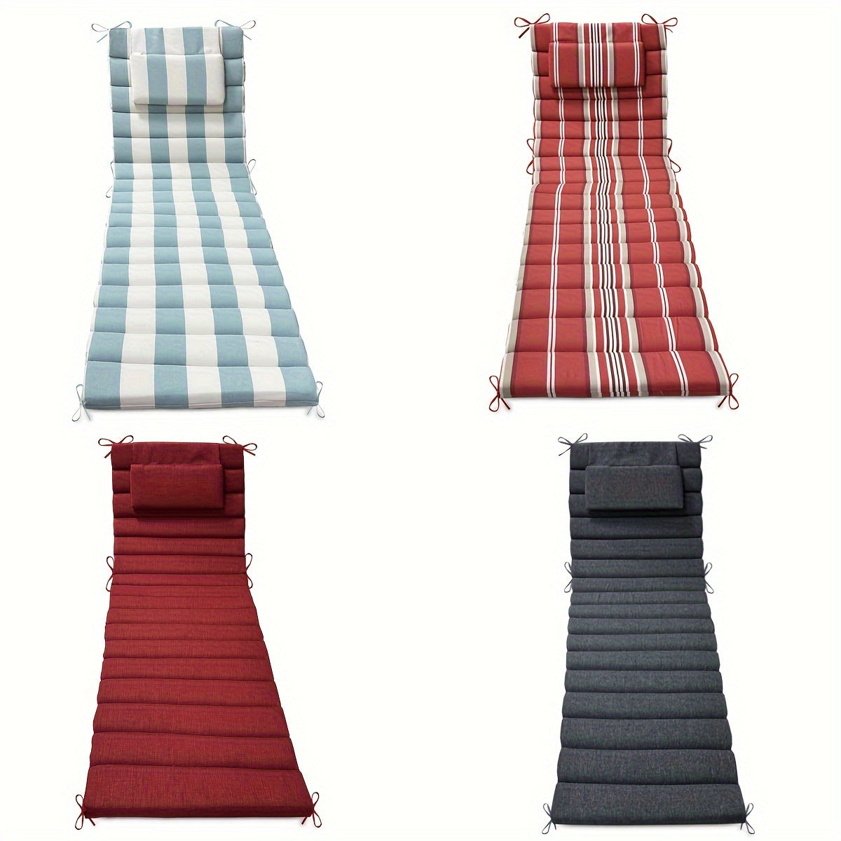 Outdoor Lounge Cushion Dark Blue 182.88cm x 53.34cm with Headrest and Straps for Patio Pool Chairs