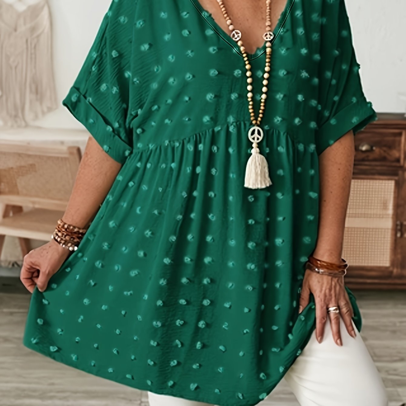 Plus Size Women's V-Neck Batwing Sleeve Blouse Breezy Lightweight Top