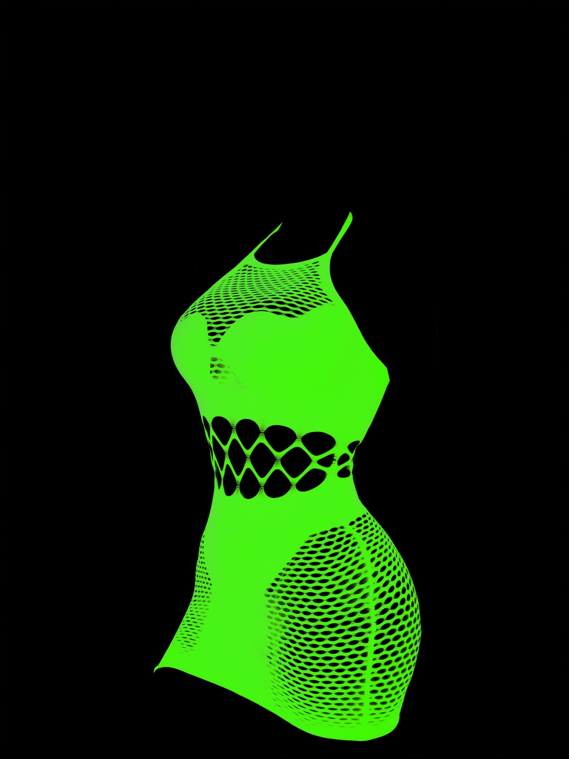 Plus-Size Glow-in-the-Dark Lace Fishnet Dress Lingerie See-Through Halter