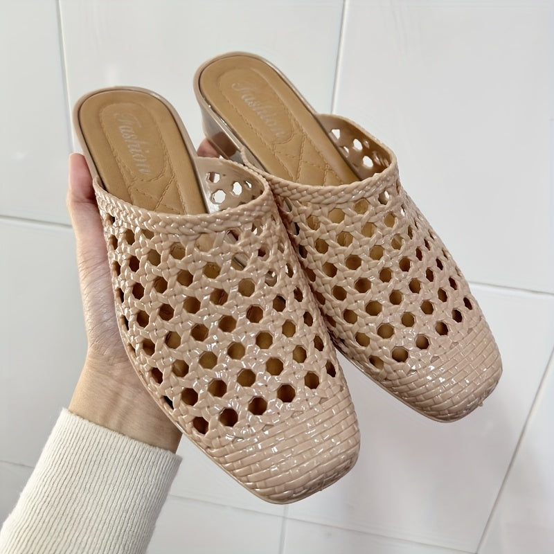 Ayollar uchun yozgi ochiq barmoqli, tekis poyabzal, bej rang, sirpanmaydigan rezina