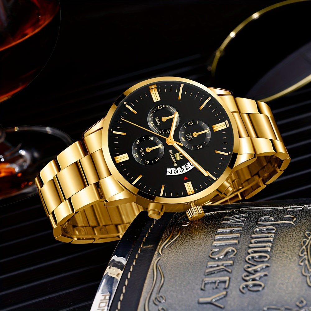 Men's Quartz Watch Stainless Steel Band Elegant Timepiece for Gift