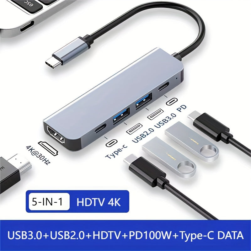 USB C Hub 5-in-1 with 4K HDMI, 100W Power Delivery, High-Speed USB for MacBook Samsung HP