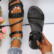 Women's Ankle Buckle Sandals with Braided Strap Synthetic Open Toe Summer Footwear