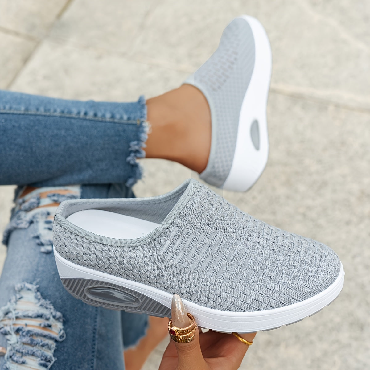 Women's Breathable Mesh Mules Lightweight Non-Slip Summer Shoes White