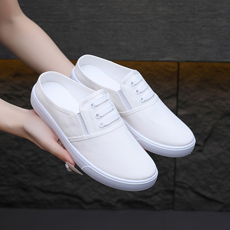 Women's Slip-On Sneakers Breathable Black Fabric Low-Top Shoes with White Sole
