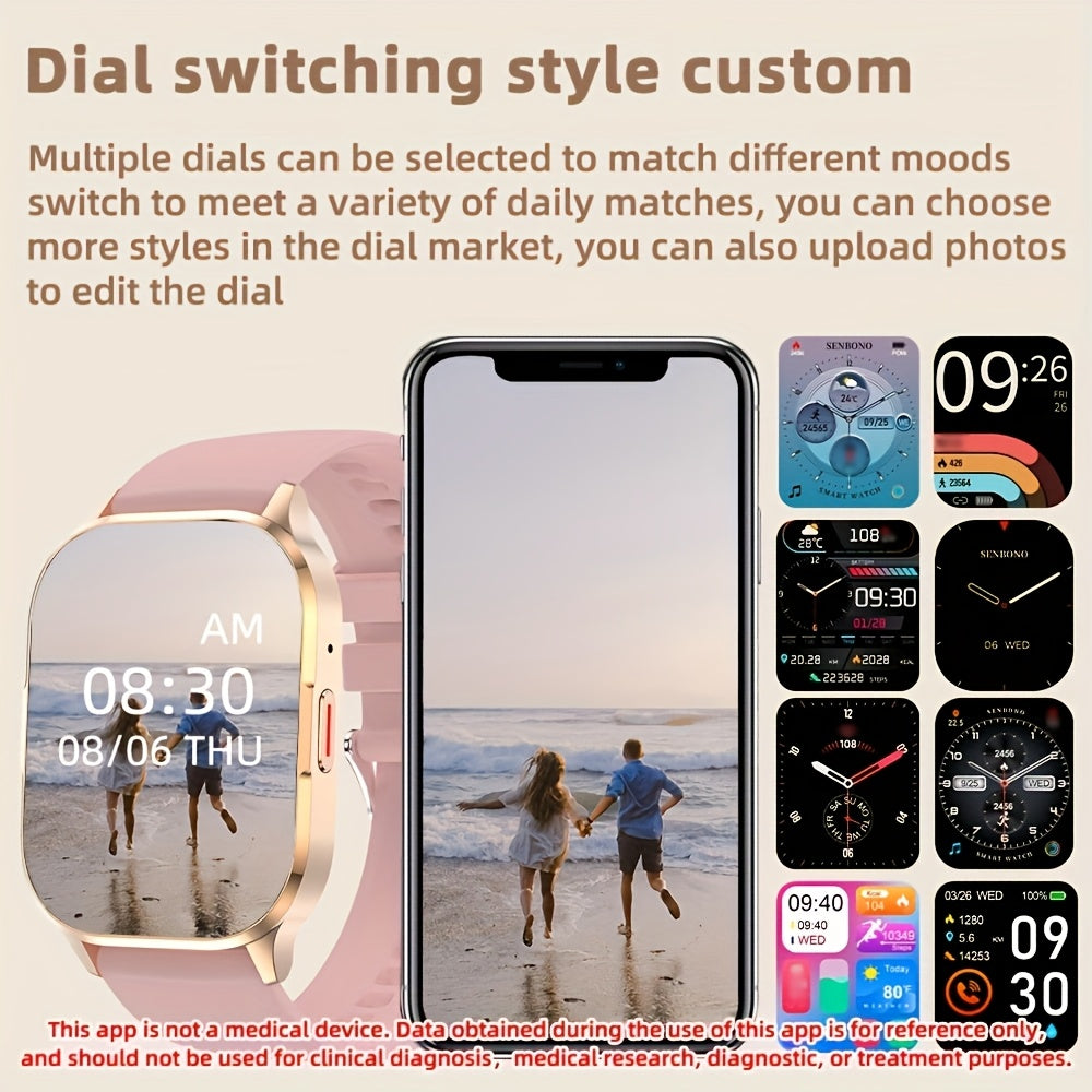 SENBONO Смарт-часы с 5,11 см полным сенсорным AMOLED экраном, беспроводными вызовами, трекером активности, монитором сна, шагомером, дистанцией, калориями, более 100 режимами упражнений для мужчин и женщин. Отличный подарок.