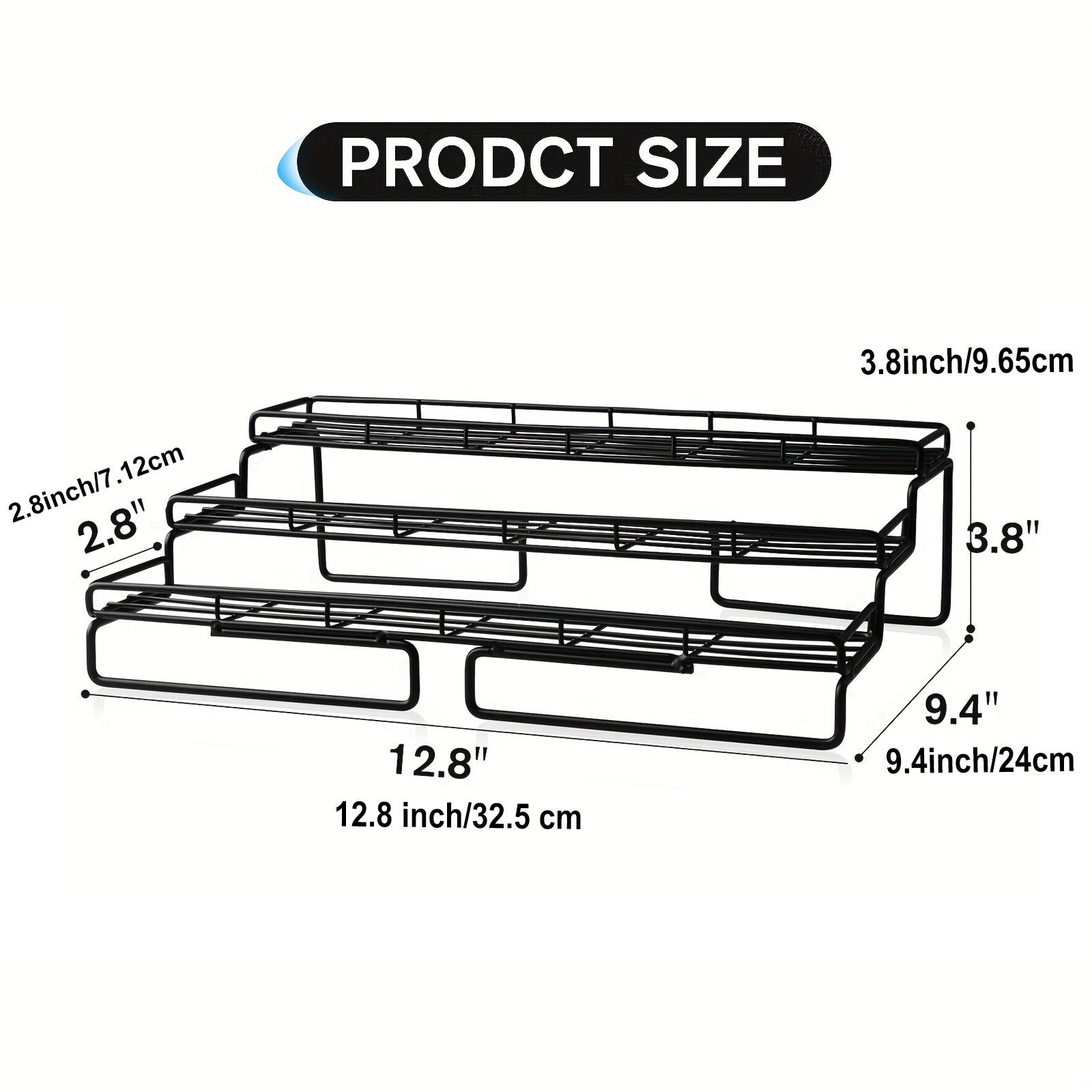 Black Metal Spice Rack Organizer 3-Tier Countertop Storage Shelf