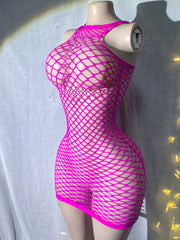 Women's Pink Fishnet Cover-Up Dress Plus Size See-Through Beachwear