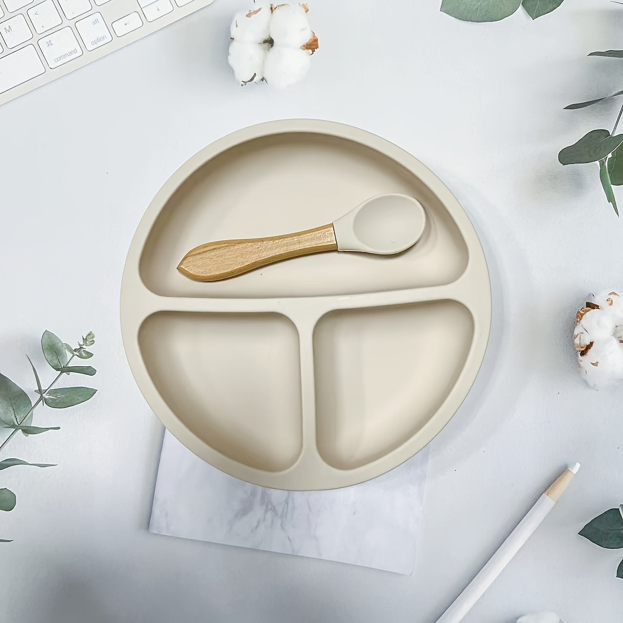 Kids Silicone Suction Plates with Spoon BPA-Free Non-Slip Divided Microwave Dishwasher Safe