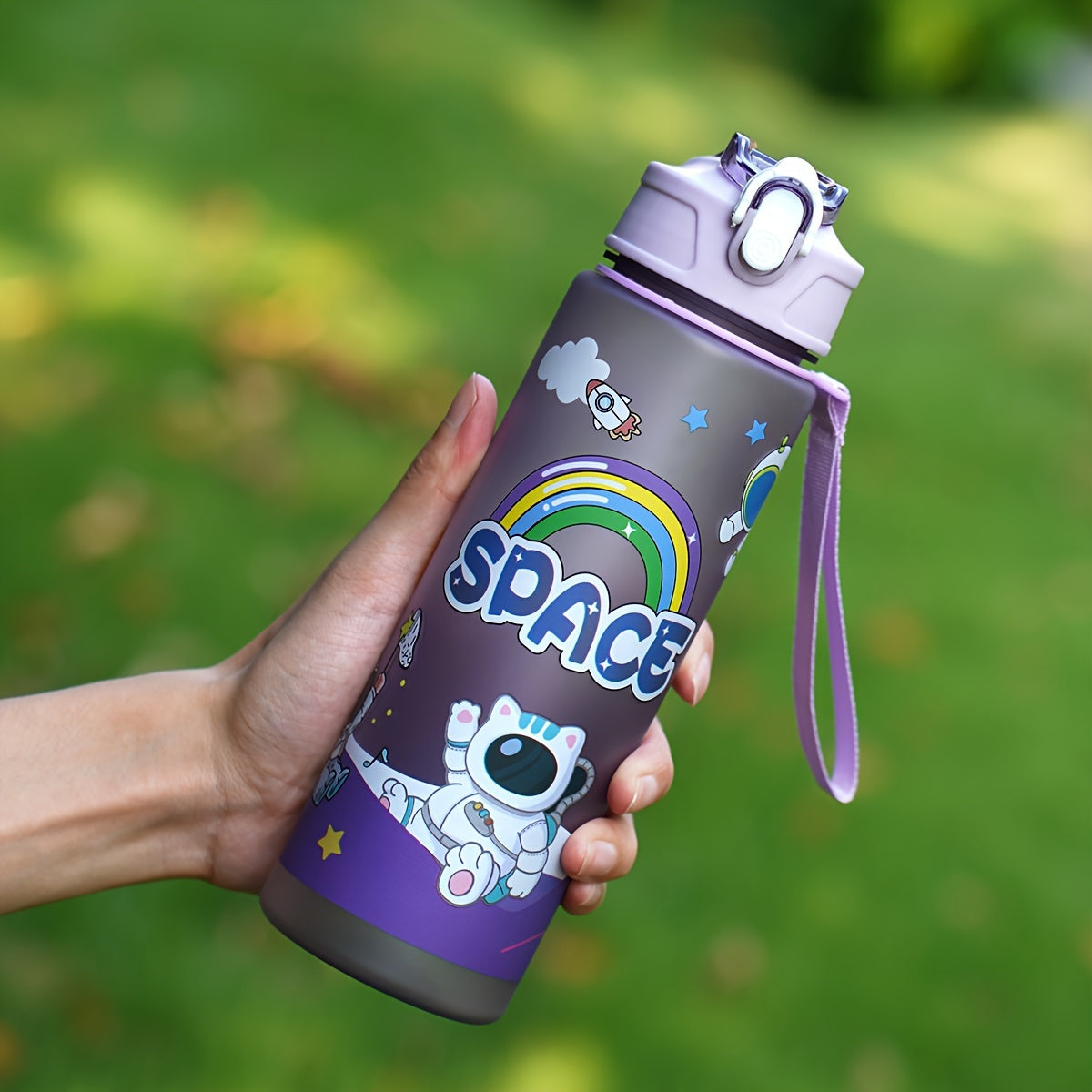 Botella de agua deportiva de 21oz con pajilla y cuerda de transporte para senderismo al aire libre y escuela