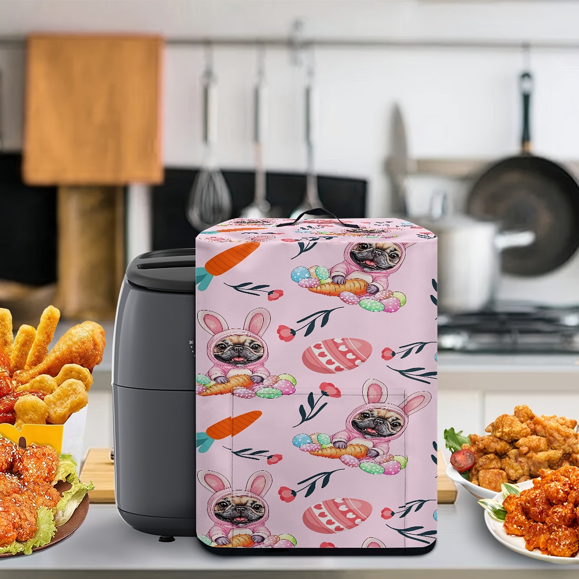 Multifunctional Kitchen Cover with Handle and Tissue Pocket for Cookware Easter Theme Dust Cover