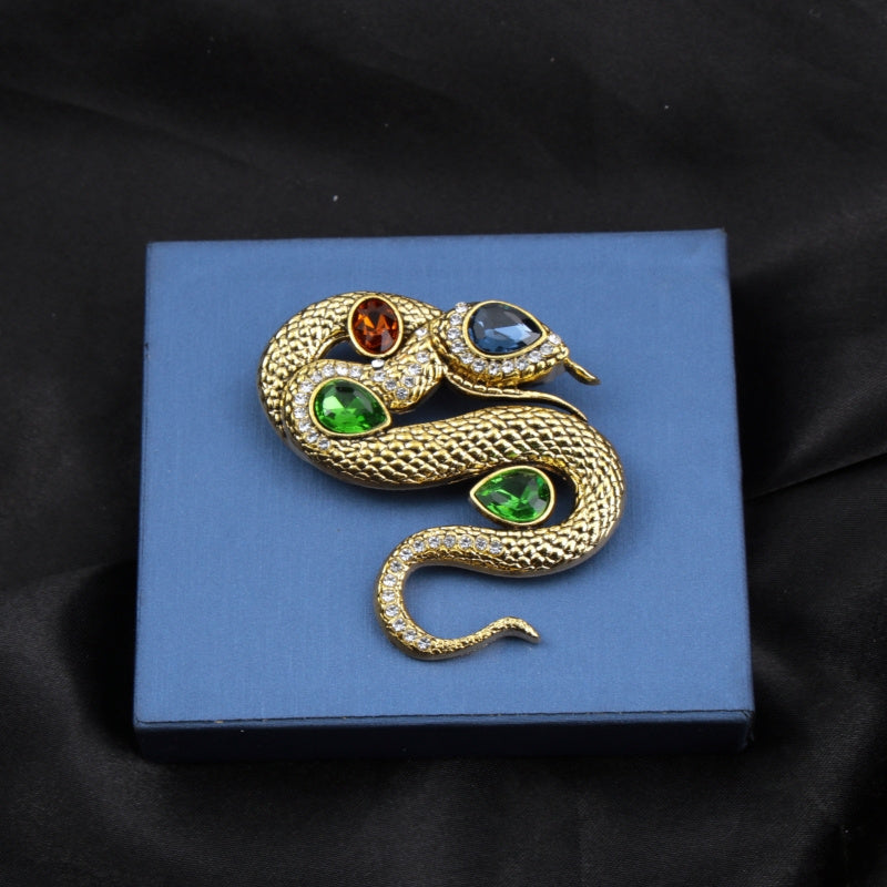 Broche antiguo de serpiente de cristal con rhinestones para chaquetas y suéteres
