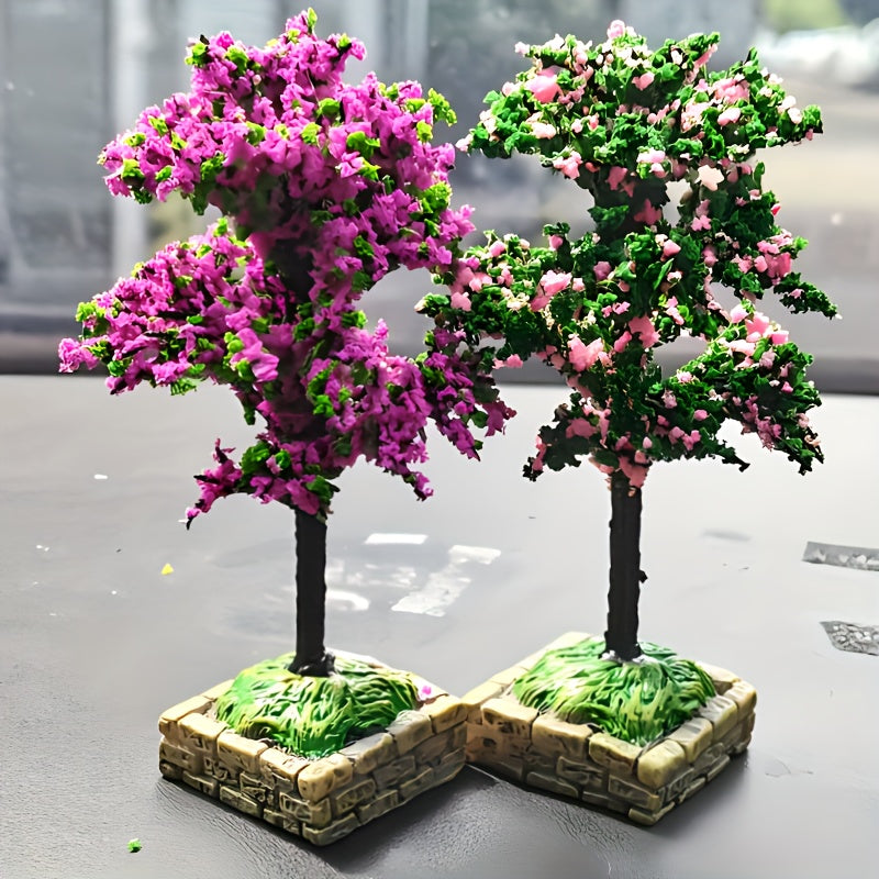 2pcs Miniature Artificial Flower Trees Plastic Car Interior Decor/Home Accents