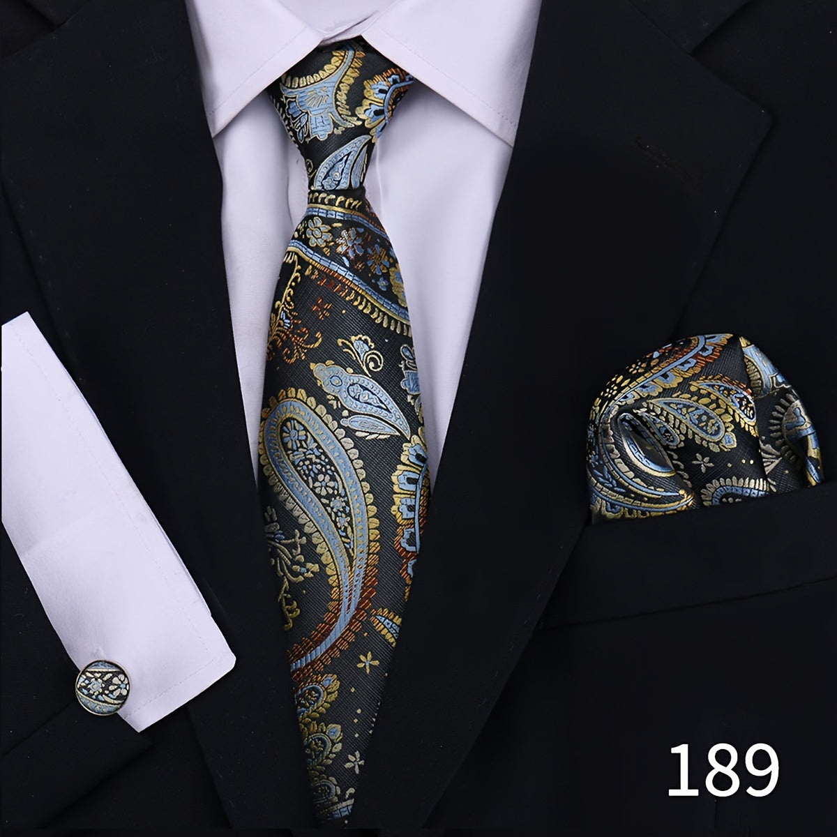 Men's Plaid Tie Set with Cufflinks and Handkerchief for Wedding and Formal Wear