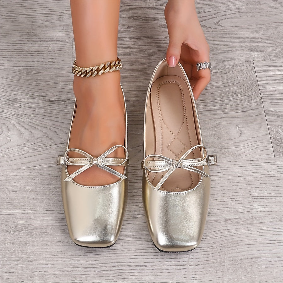 Zapatos planos de bailarina para mujer con punta cuadrada, lazos y suelas suaves