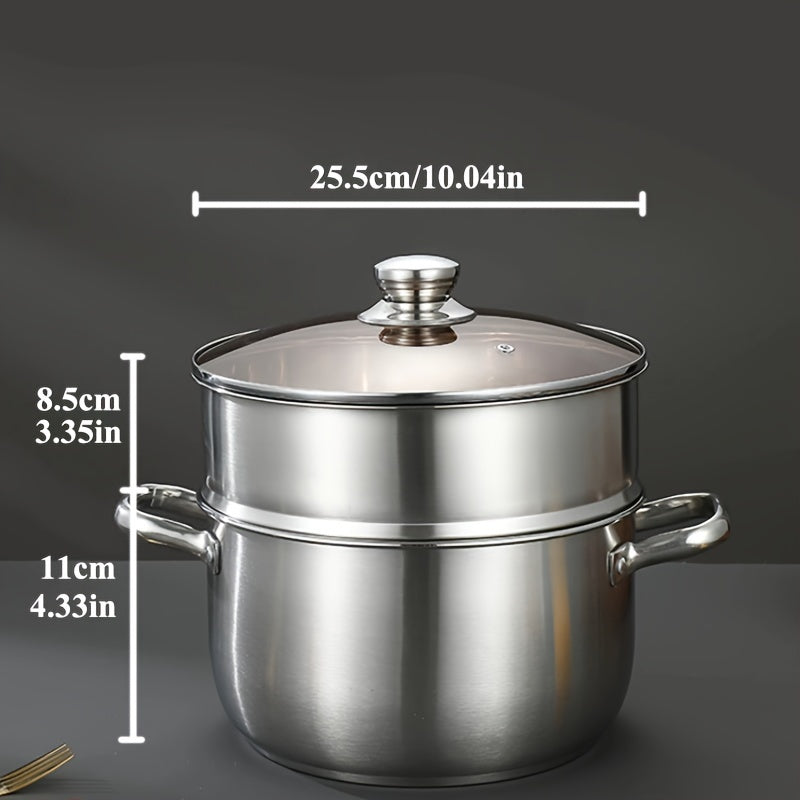 Zarif Sovg'a Qutisi Kiritilgan - Yuqori Sifatli Noxush Po'latdan Yasalgan Bug'lash Qozon To'plami, 1.8kg, Sabzavotlar, Dumplinglar, Sho'rvalar, Souslar uchun Ko'p Maqsadli - Barcha Pishirish Plitalari bilan Mos, Kerakli Oshxona Asbobi