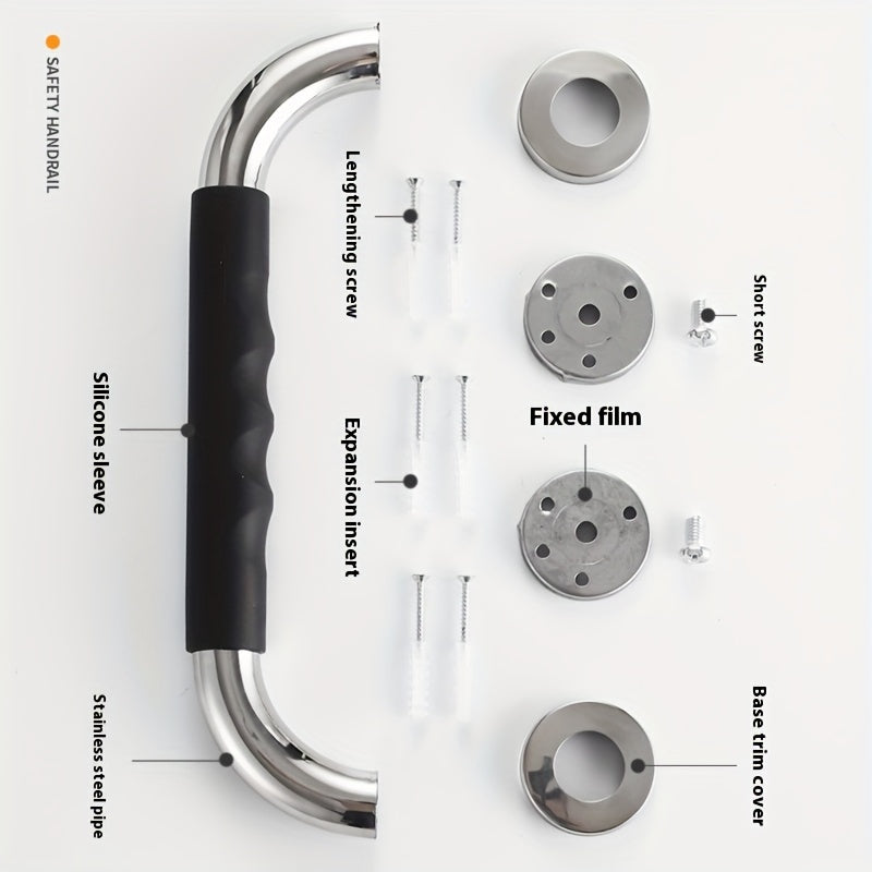 Silliq zanglamas po'latdan yasalgan hammom qo'l tutqichi, xavfsizlik va qulaylik uchun silikon tutqich bilan.