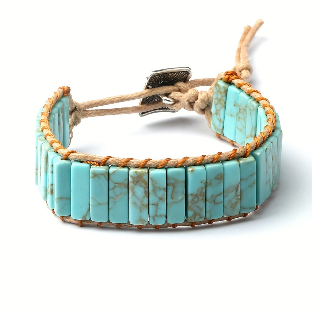 Boho Beaded Leather Wrap Bracelet with Multicolor Gemstones for Women