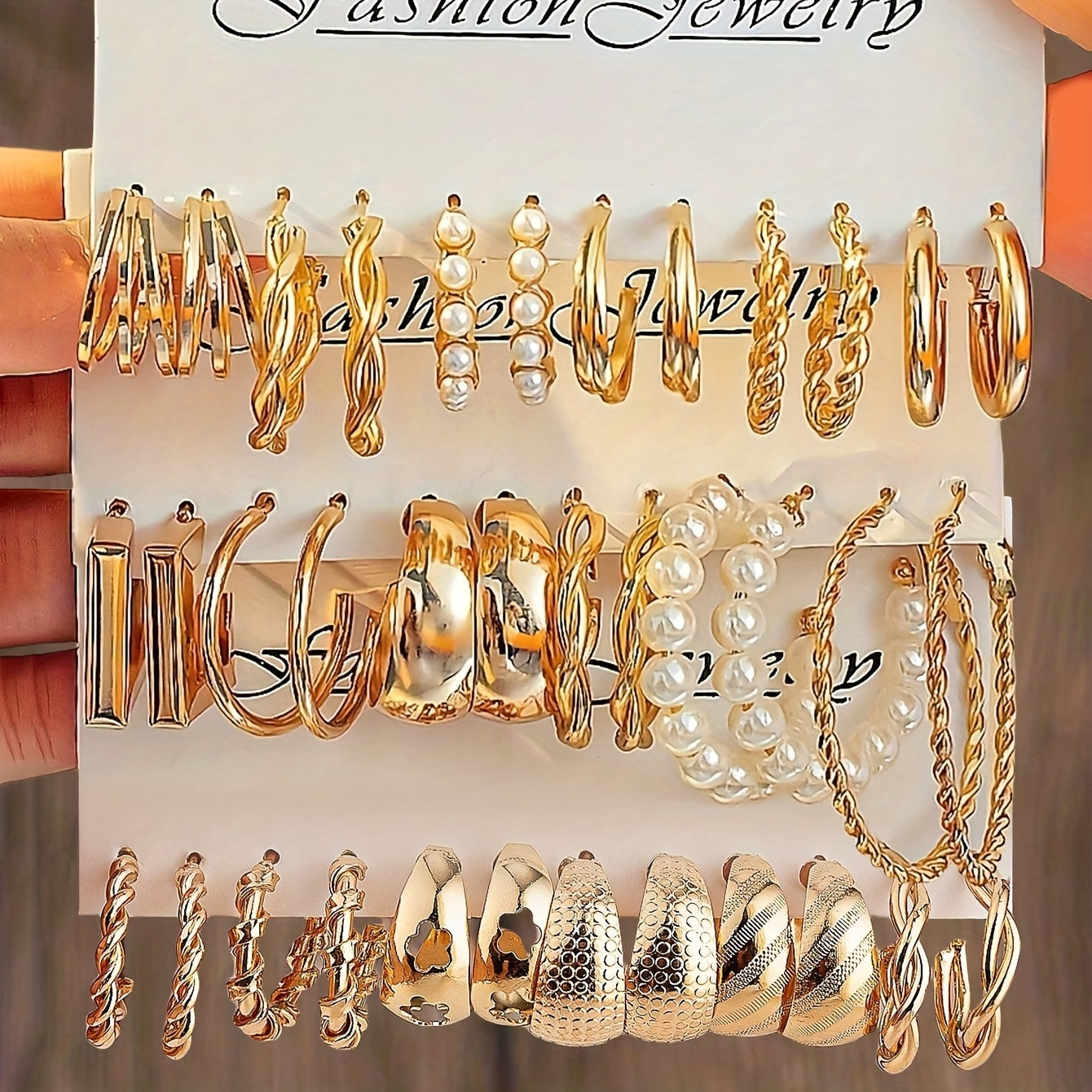 Женский набор серег-колье в бохо-стиле с геометрическими квадратами и кругами, инкрустированные жемчугом, с вырезанным цветочным узором