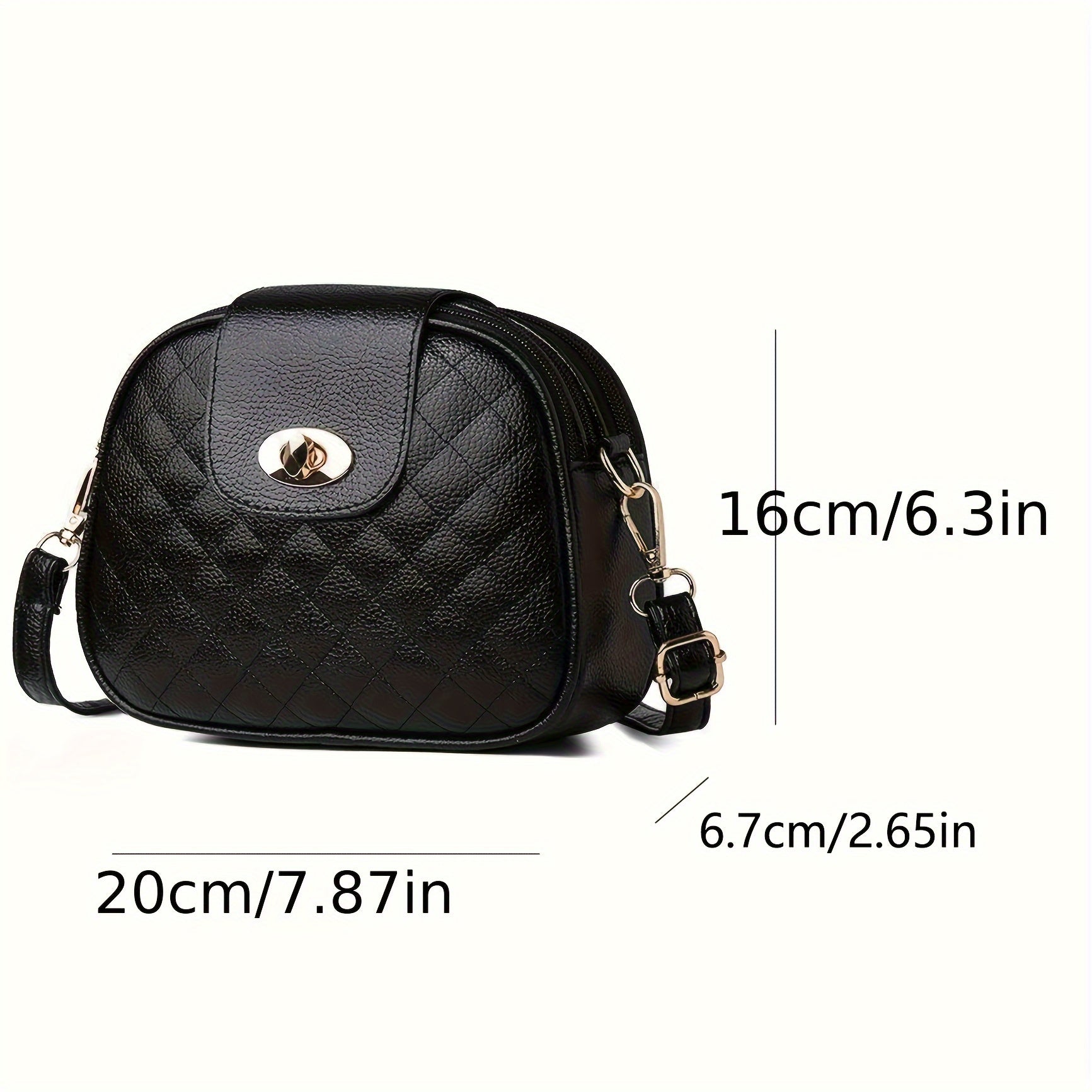 Women's Faux Leather Crossbody Bag with Argyle Quilted Design and Turn-Lock Closure